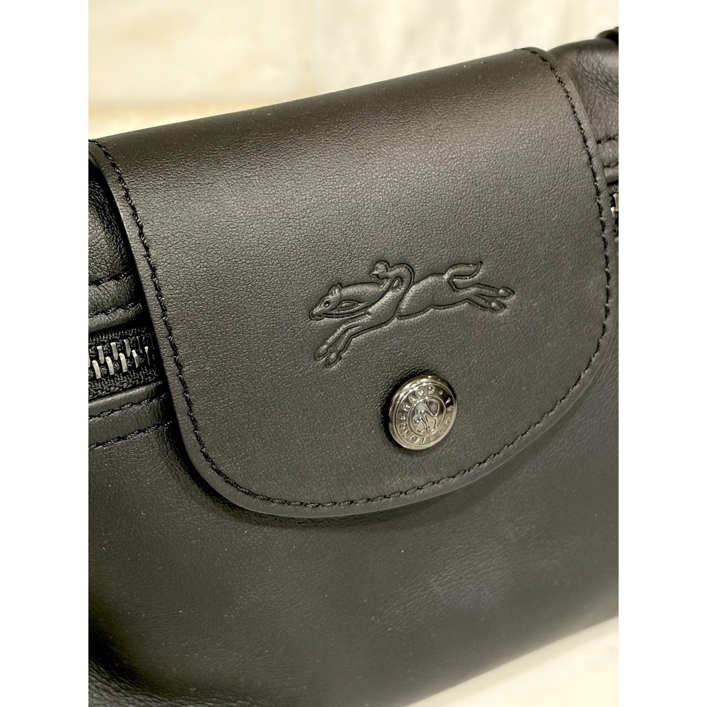 Longchamp Le Pliage Cuir Black Leather Clutch - Picture 6 of 14